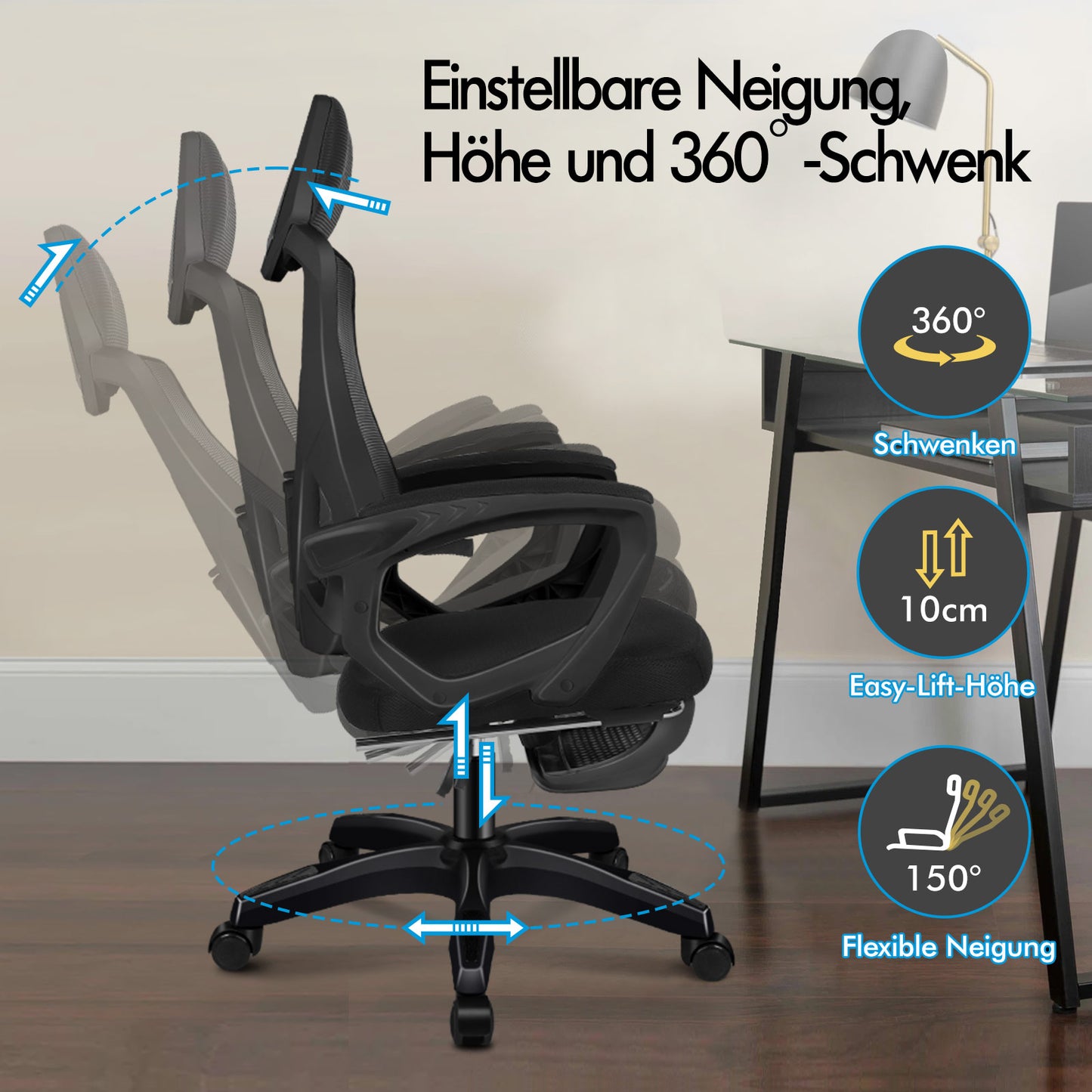ALFORDSON Mesh Bürostuhl Executive Computer Liege Stoff Racing Sitz Arbeit, Nova, Schwarz