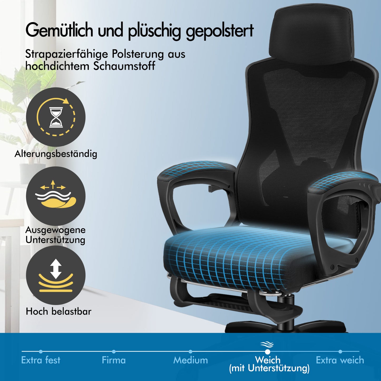 ALFORDSON Mesh Bürostuhl Executive Computer Liege Stoff Racing Sitz Arbeit, Nova, Schwarz