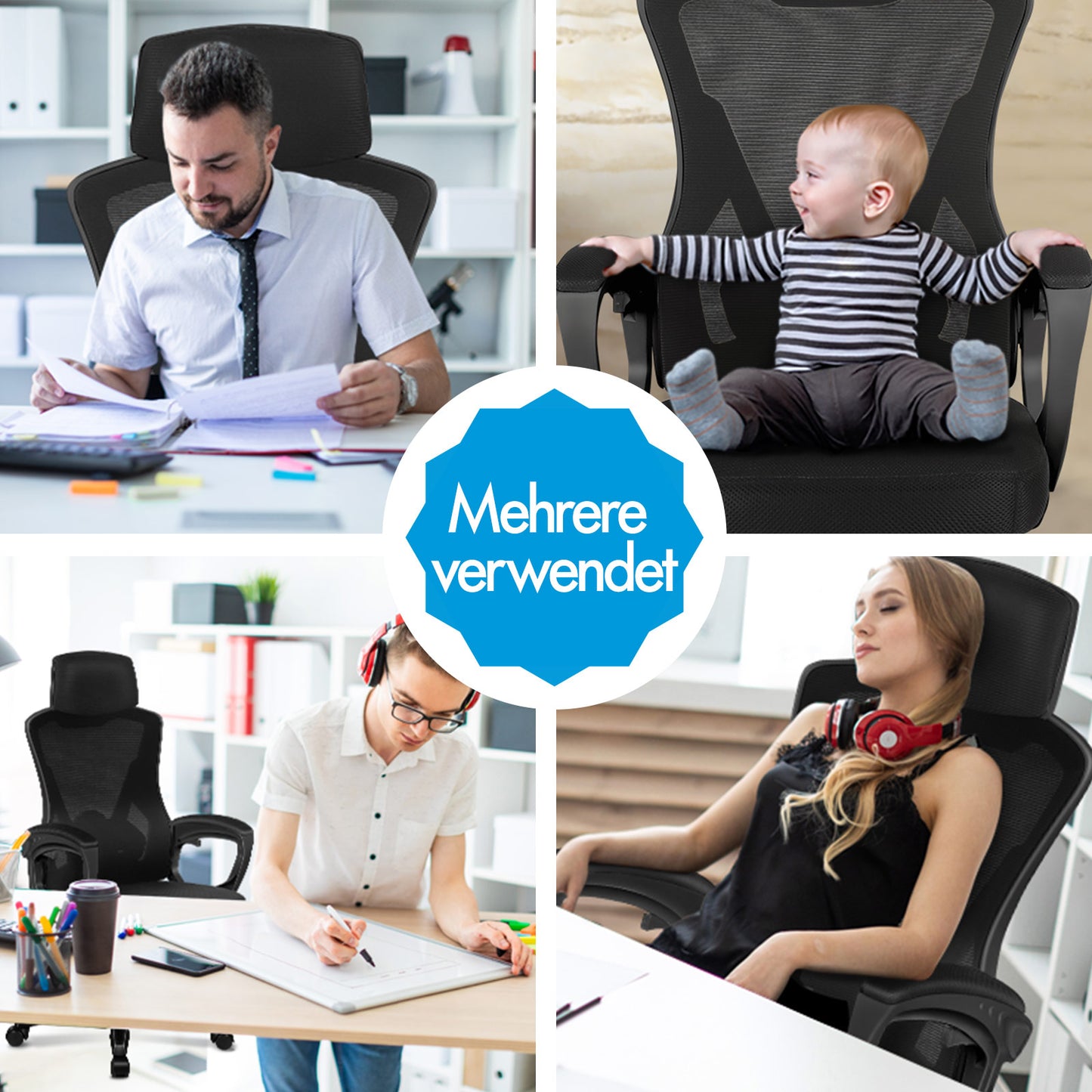ALFORDSON Mesh Bürostuhl Executive Computer Liege Stoff Racing Sitz Arbeit, Nova, Schwarz