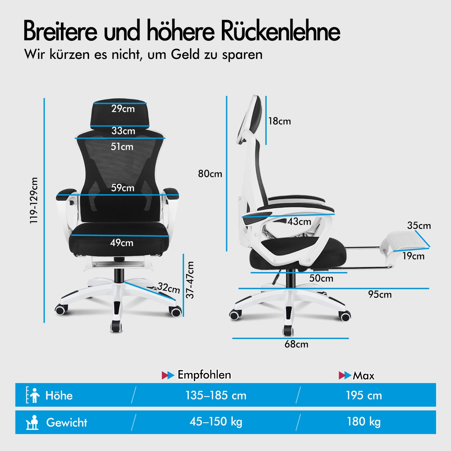 ALFORDSON Mesh Bürostuhl Executive Computer Liege Stoff Racing Sitz Arbeit, Nova, Schwarz & Weiß