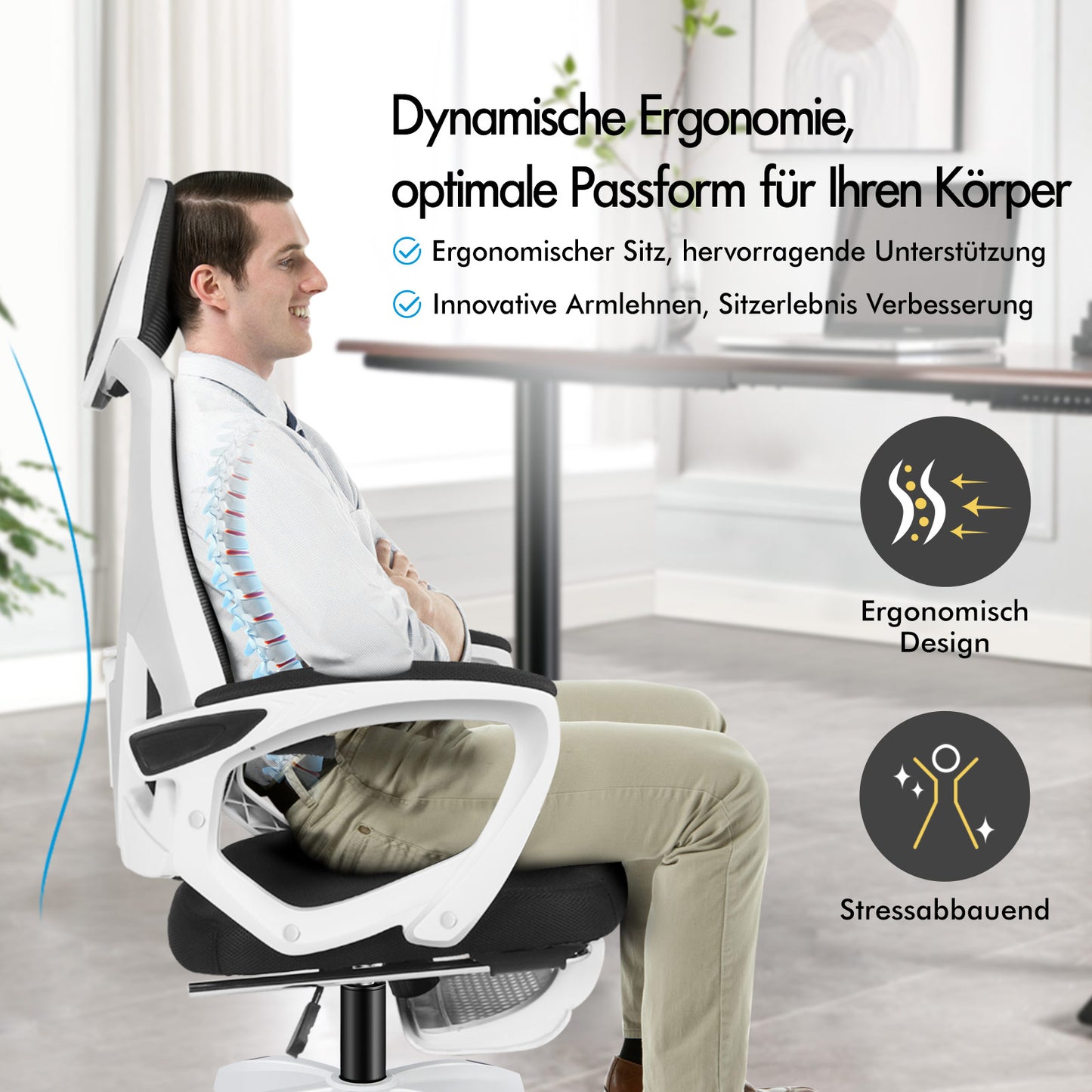 ALFORDSON Mesh Bürostuhl Executive Computer Liege Stoff Racing Sitz Arbeit, Nova, Schwarz & Weiß