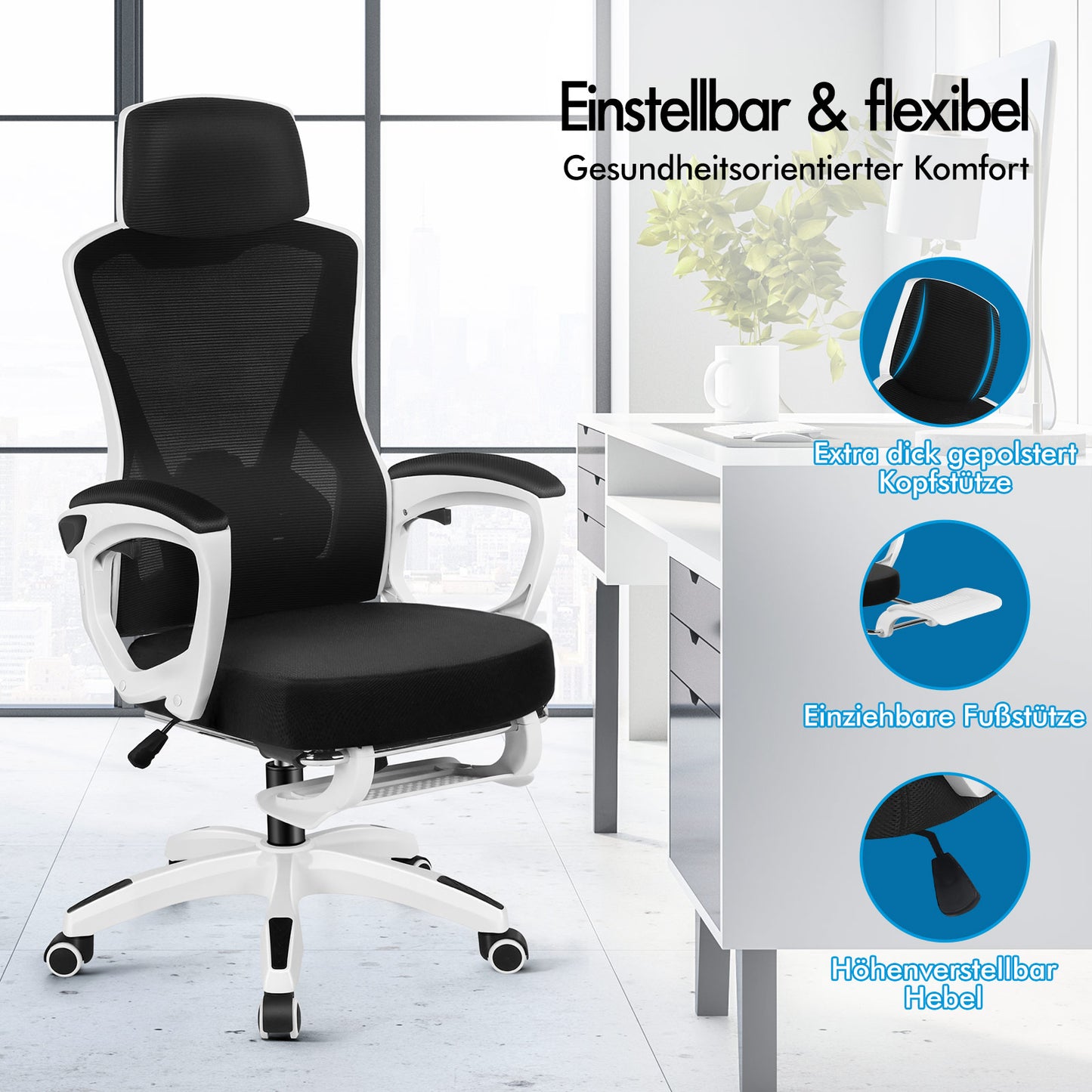 ALFORDSON Mesh Bürostuhl Executive Computer Liege Stoff Racing Sitz Arbeit, Nova, Schwarz & Weiß