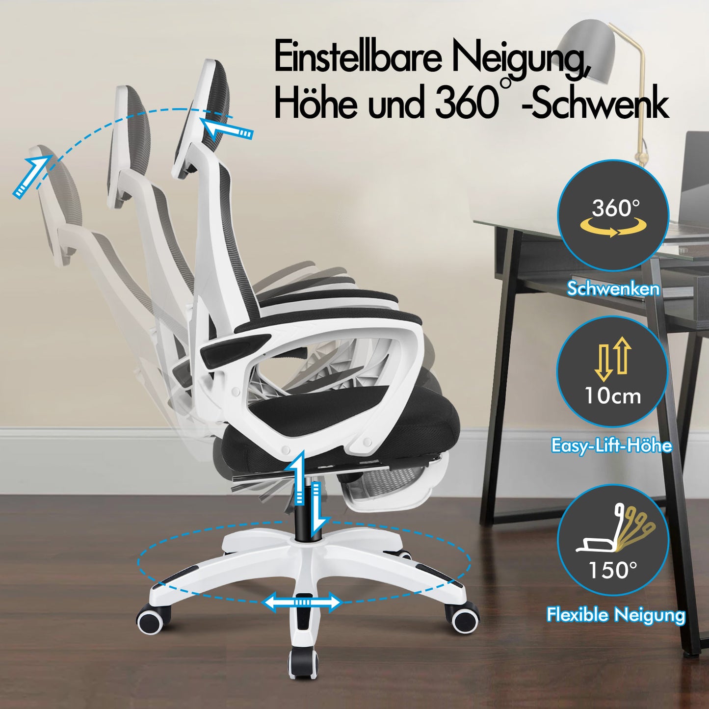 ALFORDSON Mesh Bürostuhl Executive Computer Liege Stoff Racing Sitz Arbeit, Nova, Schwarz & Weiß