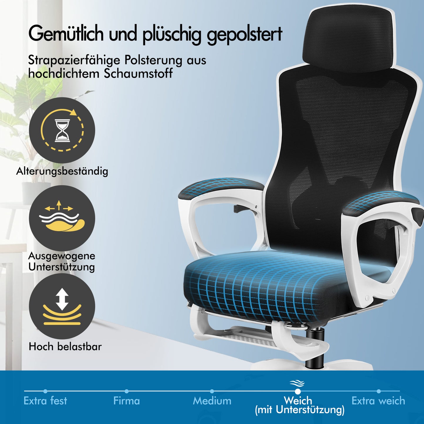 ALFORDSON Mesh Bürostuhl Executive Computer Liege Stoff Racing Sitz Arbeit, Nova, Schwarz & Weiß