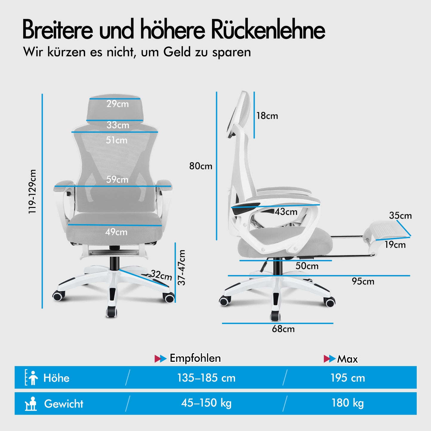 ALFORDSON Mesh Bürostuhl Executive Computer Liege Stoff Racing Sitz Arbeit, Nova, Weiß & Grau