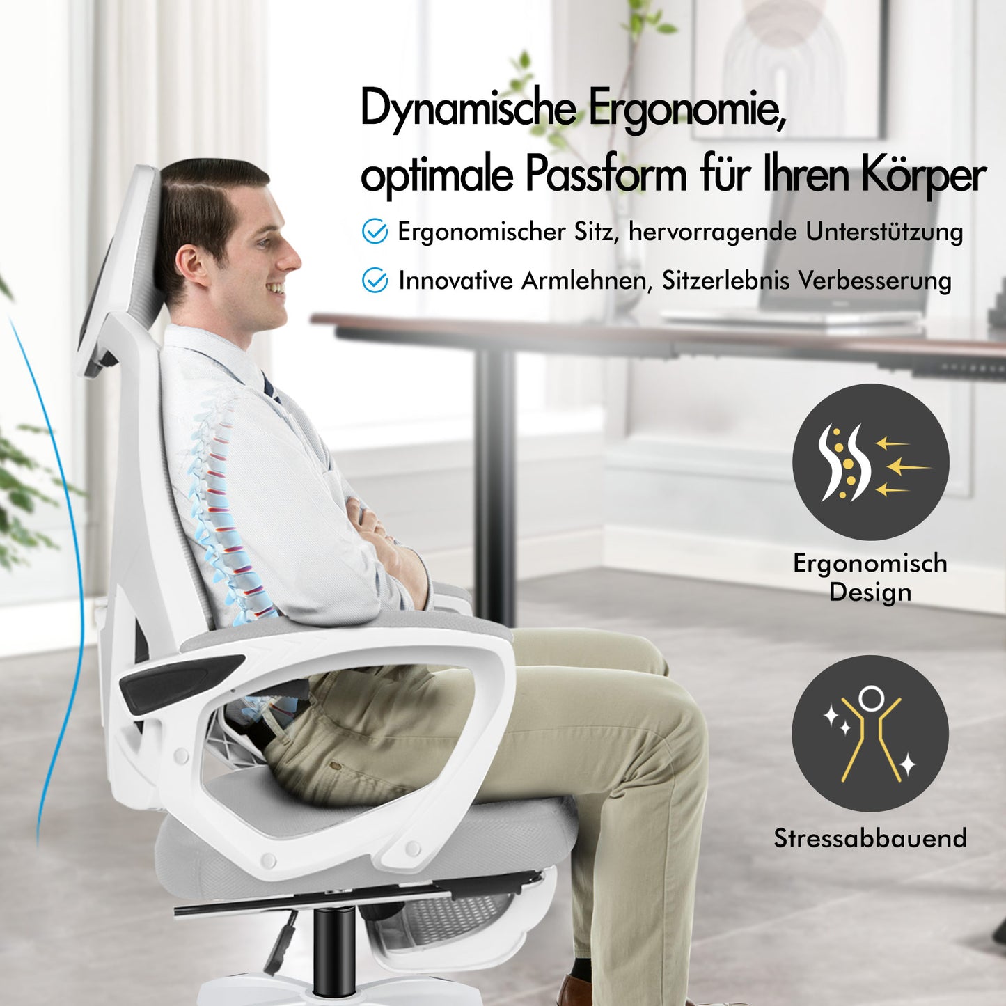 ALFORDSON Mesh Bürostuhl Executive Computer Liege Stoff Racing Sitz Arbeit, Nova, Weiß & Grau