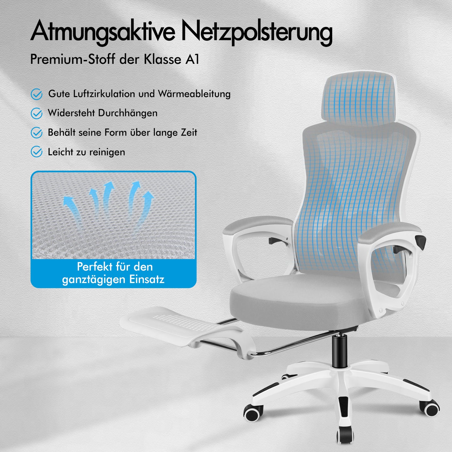 ALFORDSON Mesh Bürostuhl Executive Computer Liege Stoff Racing Sitz Arbeit, Nova, Weiß & Grau