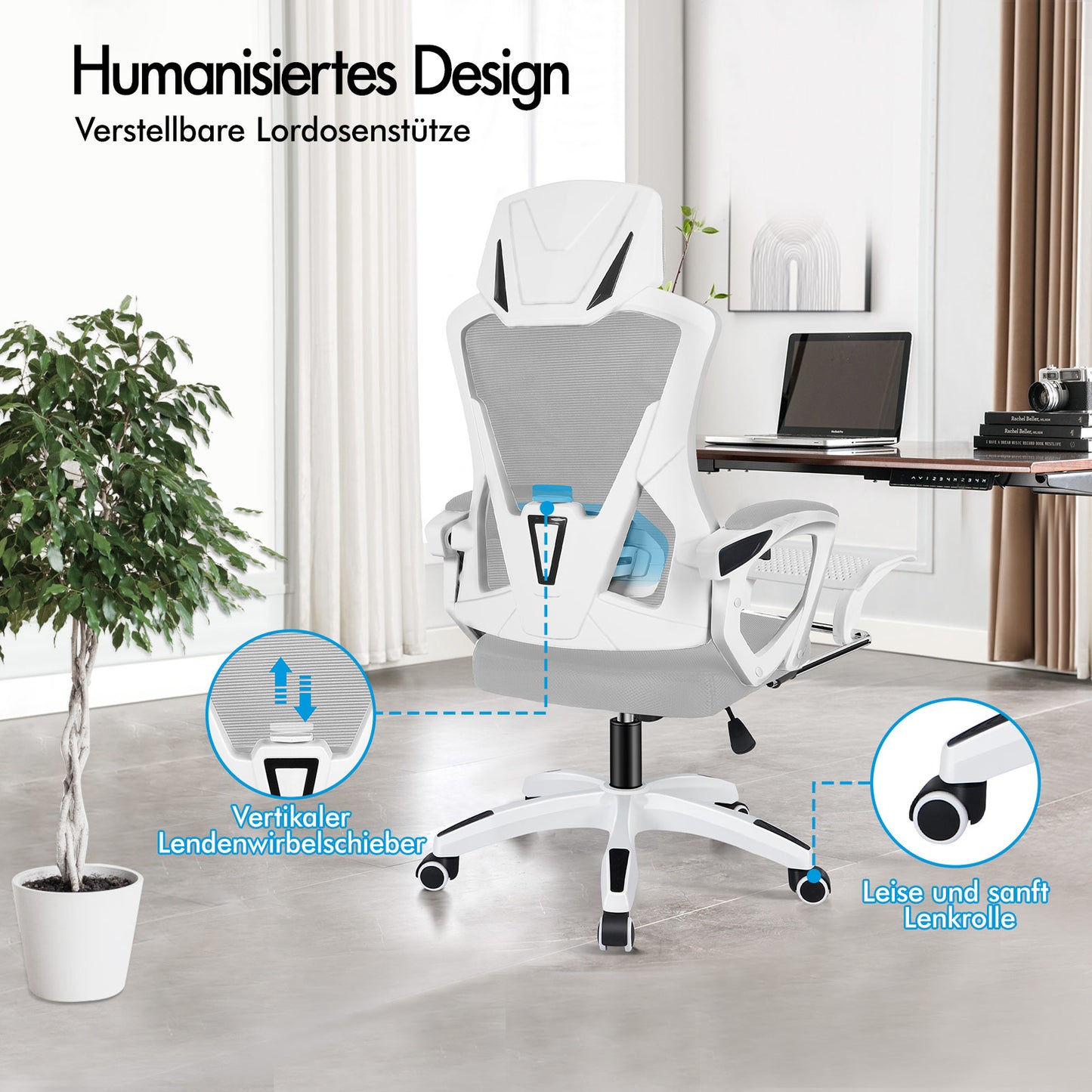 ALFORDSON Mesh Bürostuhl Executive Computer Liege Stoff Racing Sitz Arbeit, Nova, Weiß & Grau