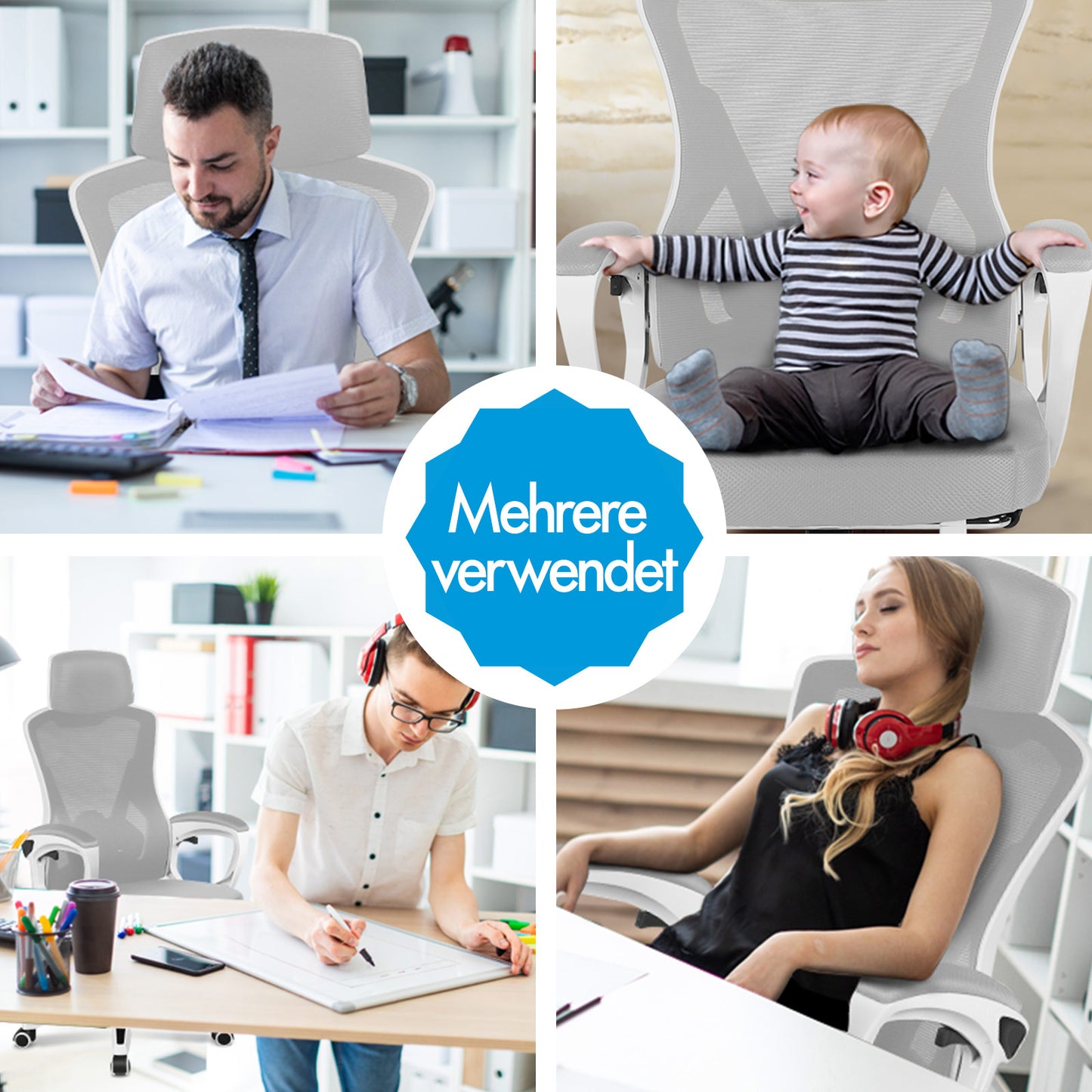 ALFORDSON Mesh Bürostuhl Executive Computer Liege Stoff Racing Sitz Arbeit, Nova, Weiß & Grau