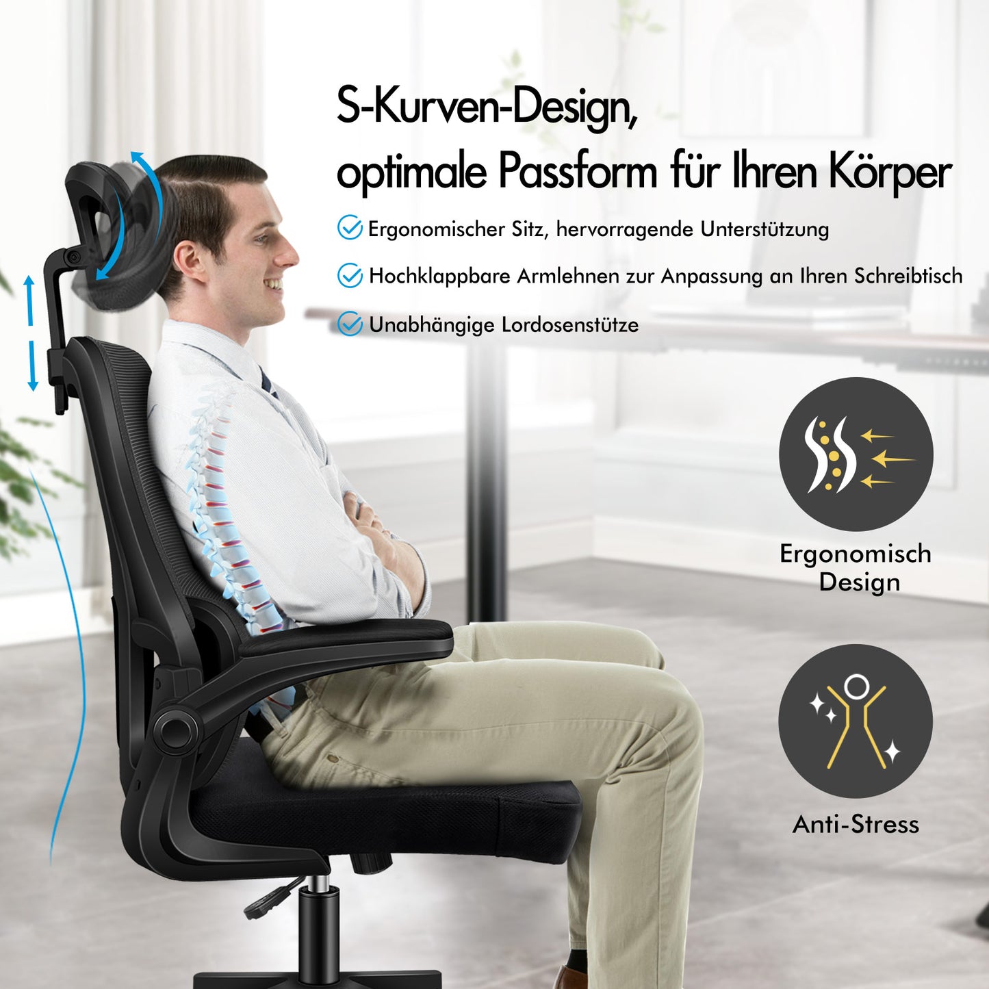 ALFORDSON Netzgewebe Bürostuhl Gaming Führungskräfte Computer Sitz Arbeit, Nyles, Schwarz