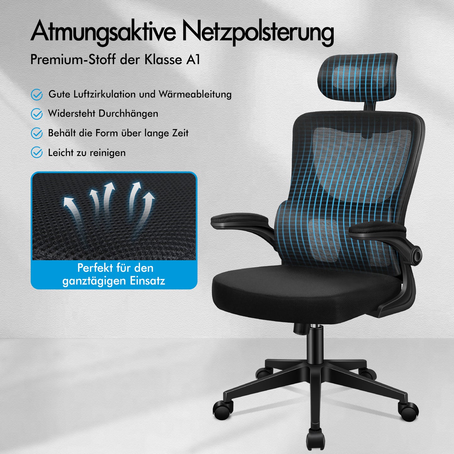 ALFORDSON Netzgewebe Bürostuhl Gaming Führungskräfte Computer Sitz Arbeit, Nyles, Schwarz