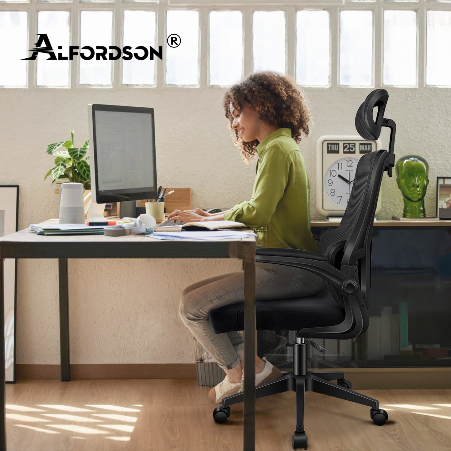 ALFORDSON Netzgewebe Bürostuhl Gaming Führungskräfte Computer Sitz Arbeit, Nyles, Schwarz