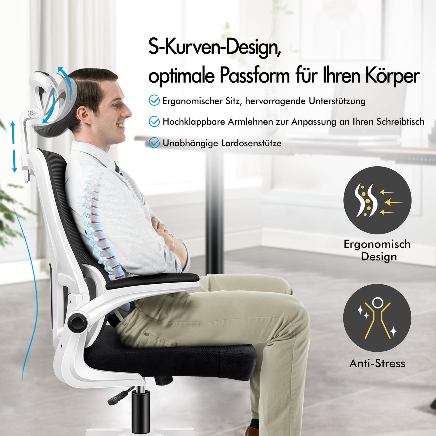 ALFORDSON Netzgewebe Bürostuhl Gaming Führungskräfte Computer Sitz Arbeit, Nyles, Schwarz & Weiß
