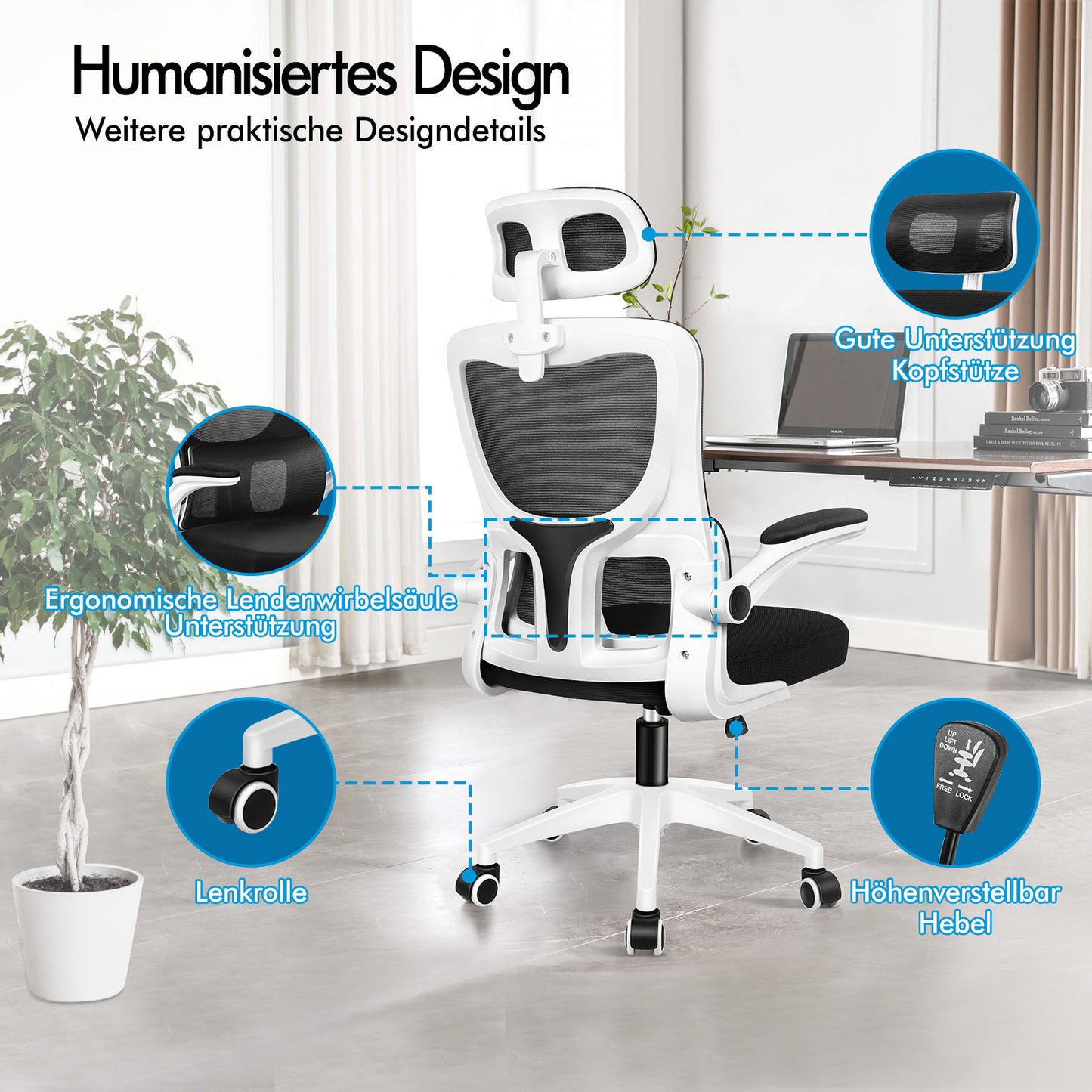 ALFORDSON Netzgewebe Bürostuhl Gaming Führungskräfte Computer Sitz Arbeit, Nyles, Schwarz & Weiß