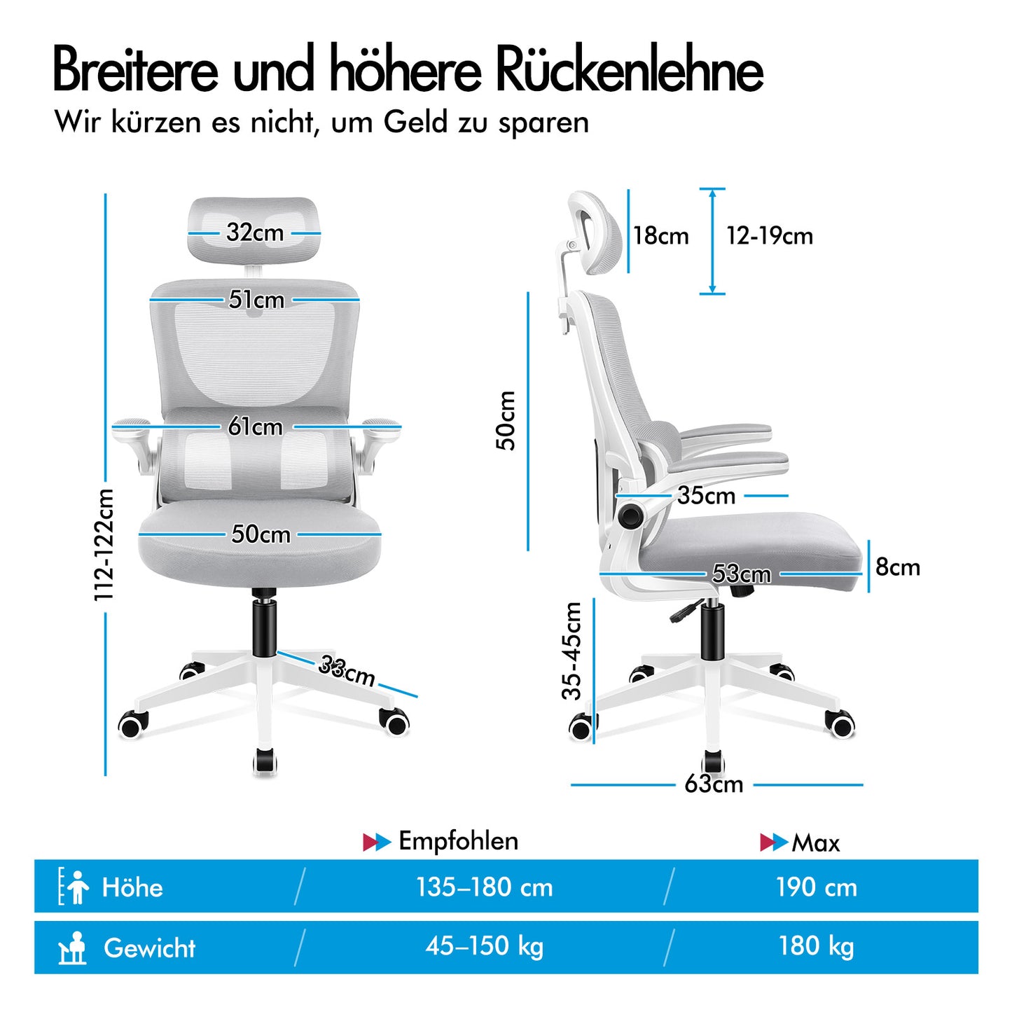 ALFORDSON Netzgewebe Bürostuhl Gaming Führungskräfte Computer Sitz Arbeit, Nyles, Weiß & Grau