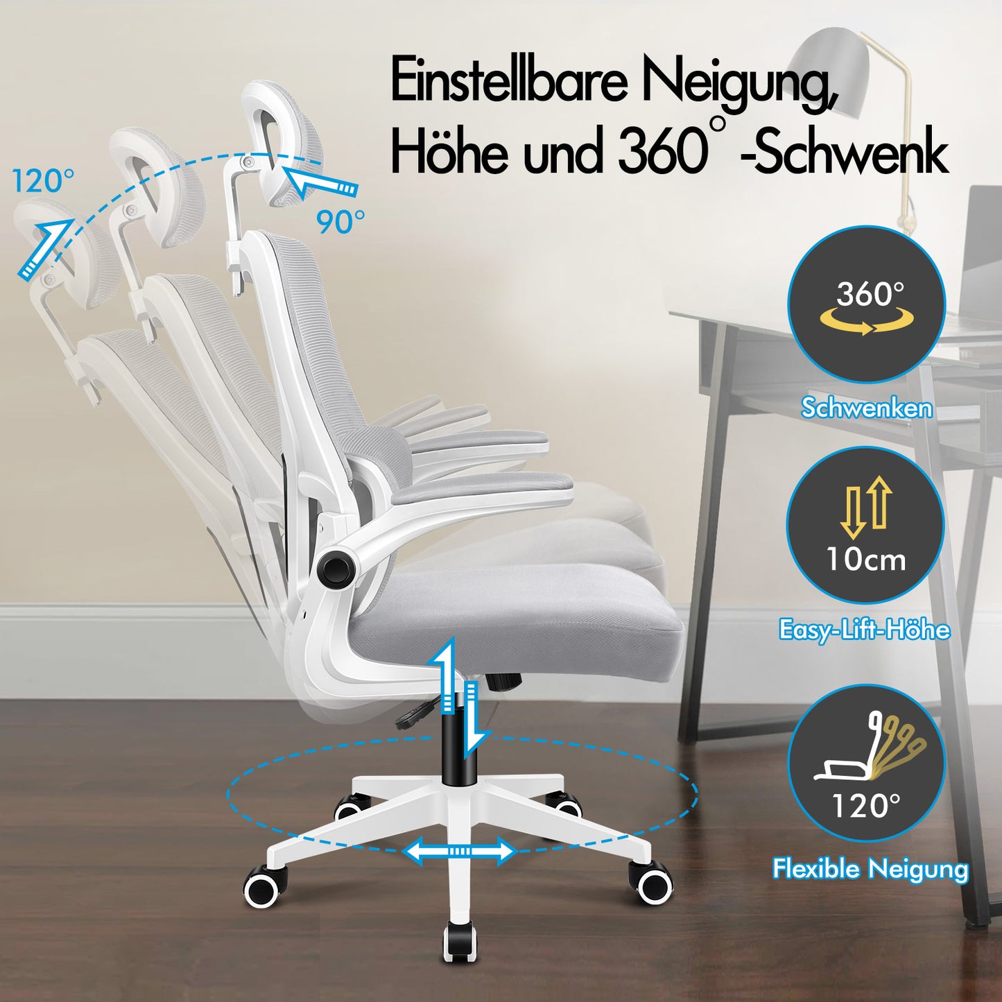 ALFORDSON Netzgewebe Bürostuhl Gaming Führungskräfte Computer Sitz Arbeit, Nyles, Weiß & Grau