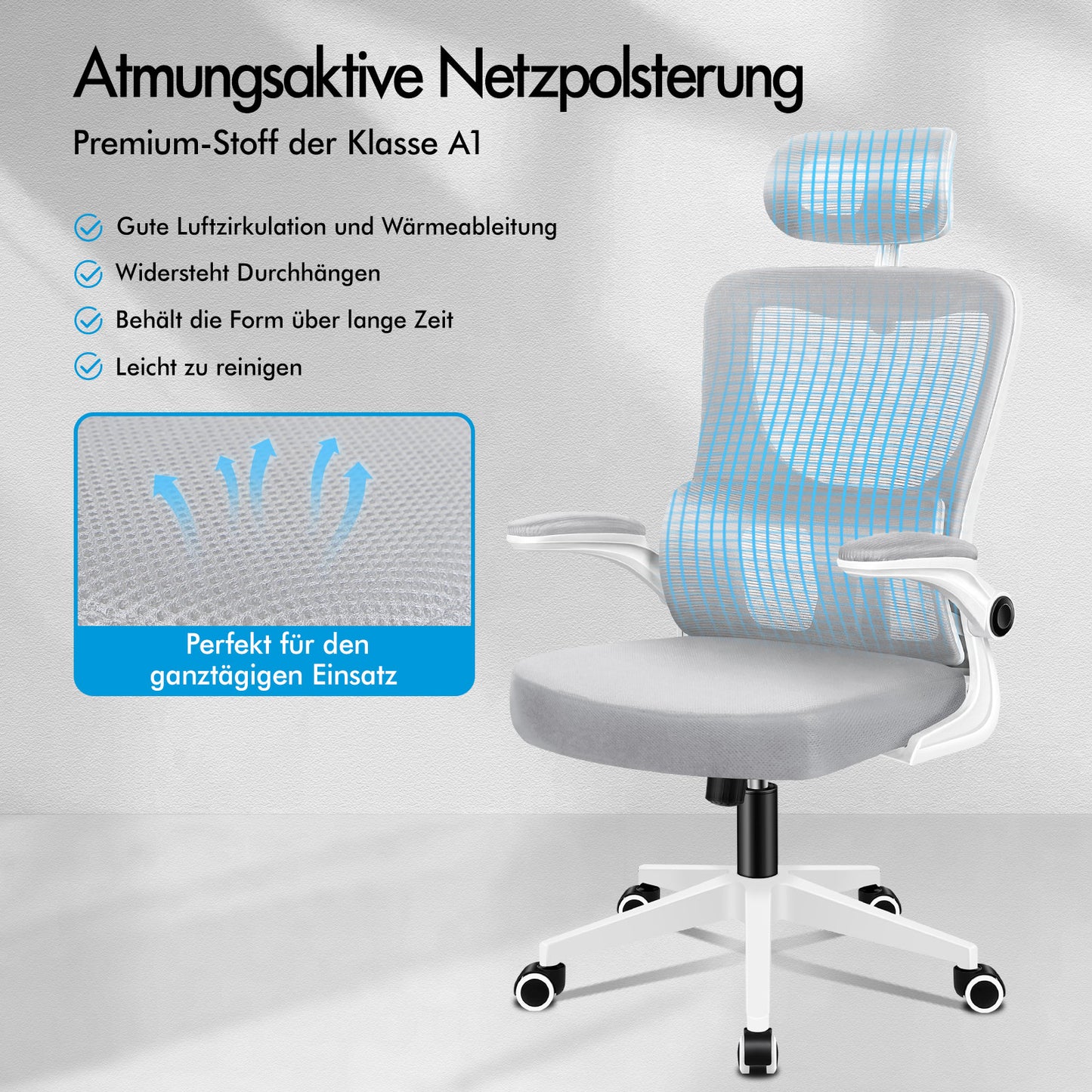 ALFORDSON Netzgewebe Bürostuhl Gaming Führungskräfte Computer Sitz Arbeit, Nyles, Weiß & Grau
