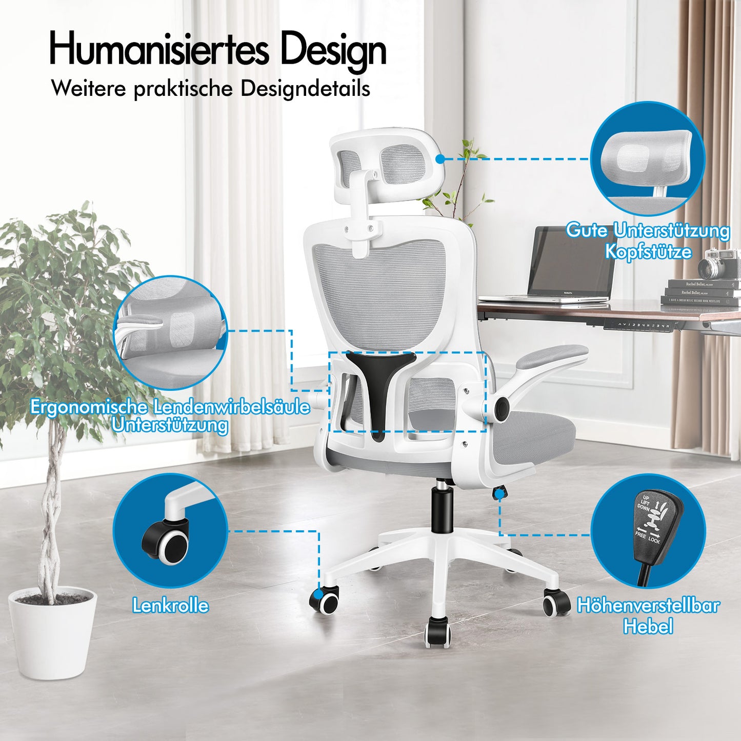 ALFORDSON Netzgewebe Bürostuhl Gaming Führungskräfte Computer Sitz Arbeit, Nyles, Weiß & Grau