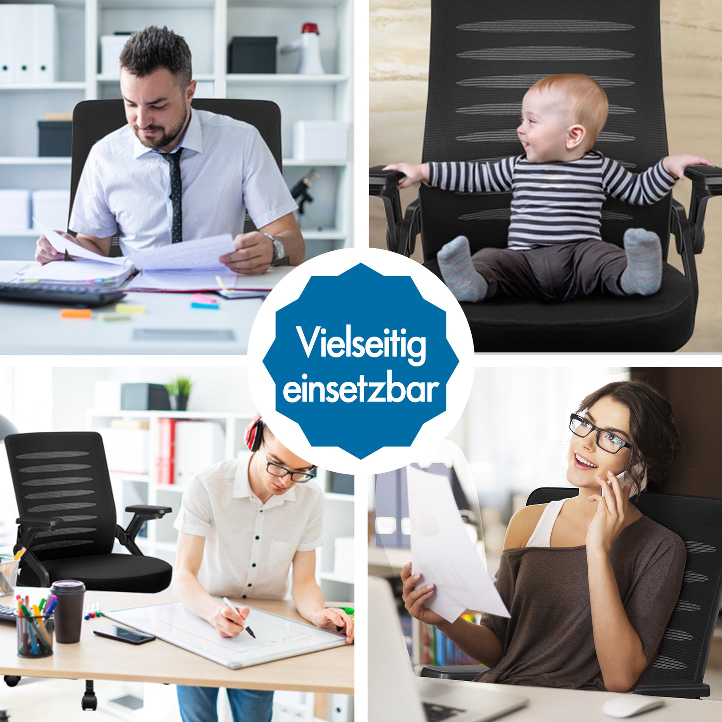 ALFORDSON Mesh Bürostuhl Executive Computer Liege Stoff Racing Sitz Arbeit, Wale, Schwarz