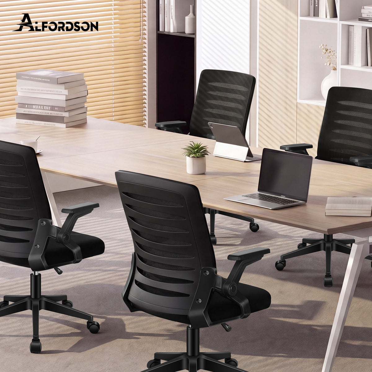 ALFORDSON Mesh Bürostuhl Executive Computer Liege Stoff Racing Sitz Arbeit, Wale, Schwarz