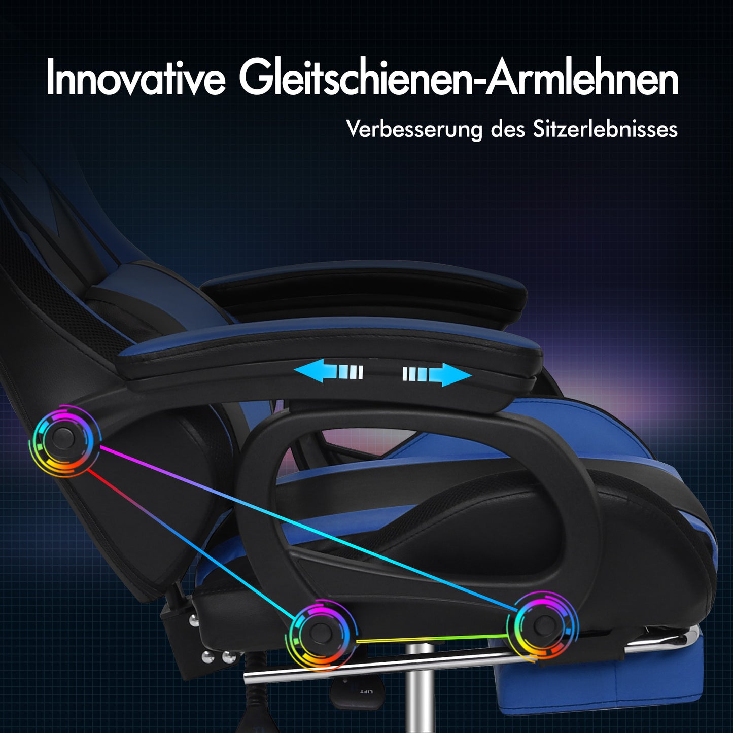 ALFORDSON Gaming Stuhl mit 8-Punkt Massage 12 Farben RGB LED-Licht Blau & Schwarz