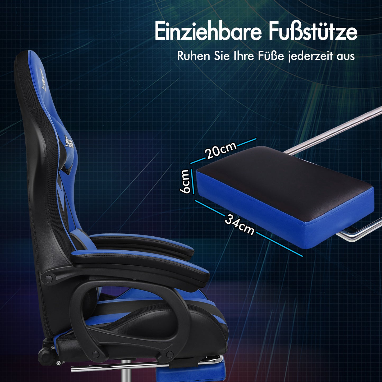 ALFORDSON Gaming Stuhl mit 8-Punkt Massage 12 Farben RGB LED-Licht Blau & Schwarz