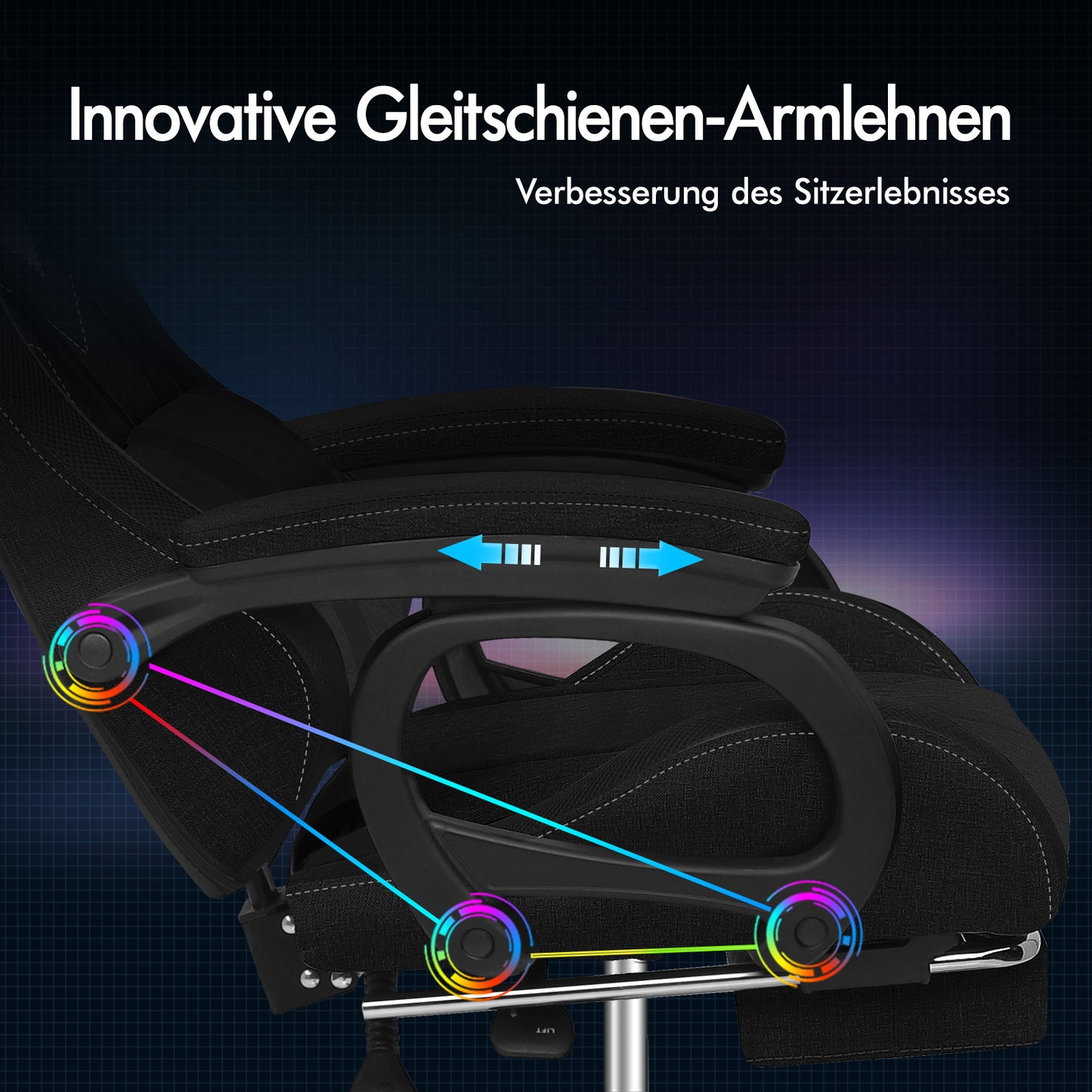 ALFORDSON Gaming Stuhl Büro 12 RGB LED Massage Computersitz Stoff Schwarz