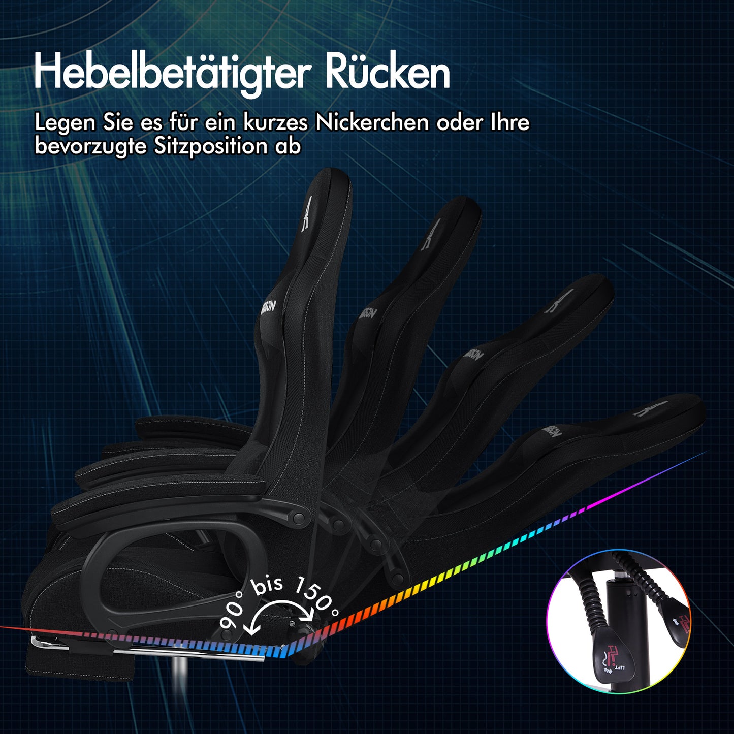 ALFORDSON Gaming Stuhl Büro 12 RGB LED Massage Computersitz Stoff Schwarz