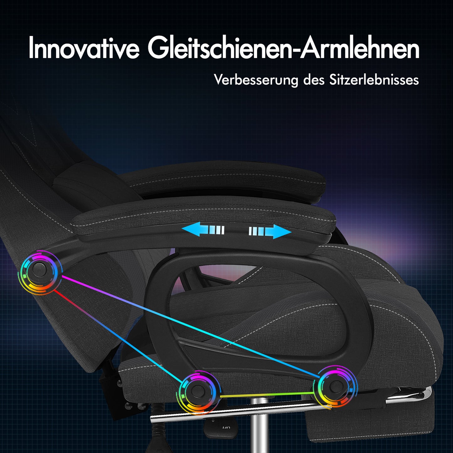 ALFORDSON Gaming Stuhl Büro 12 RGB LED Massage Computersitz Stoff Grau