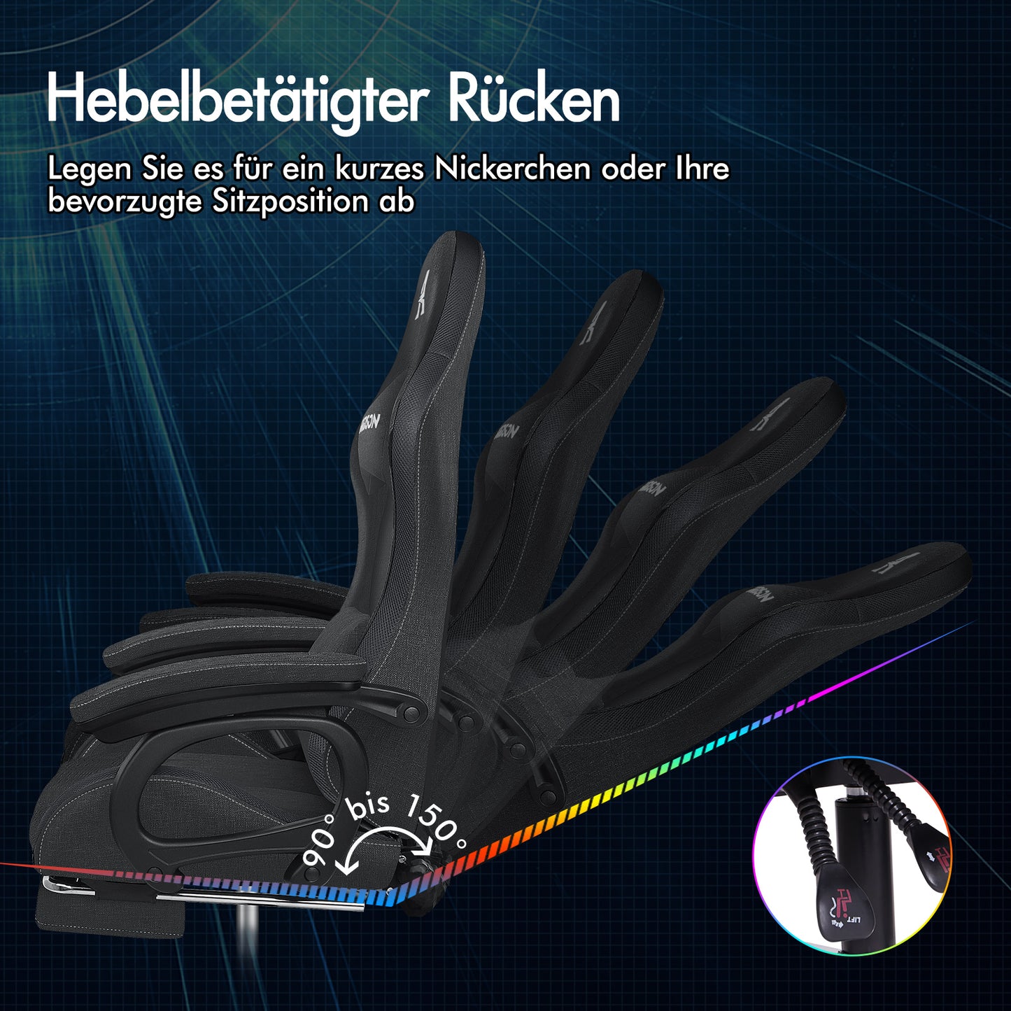 ALFORDSON Gaming Stuhl Büro 12 RGB LED Massage Computersitz Stoff Grau