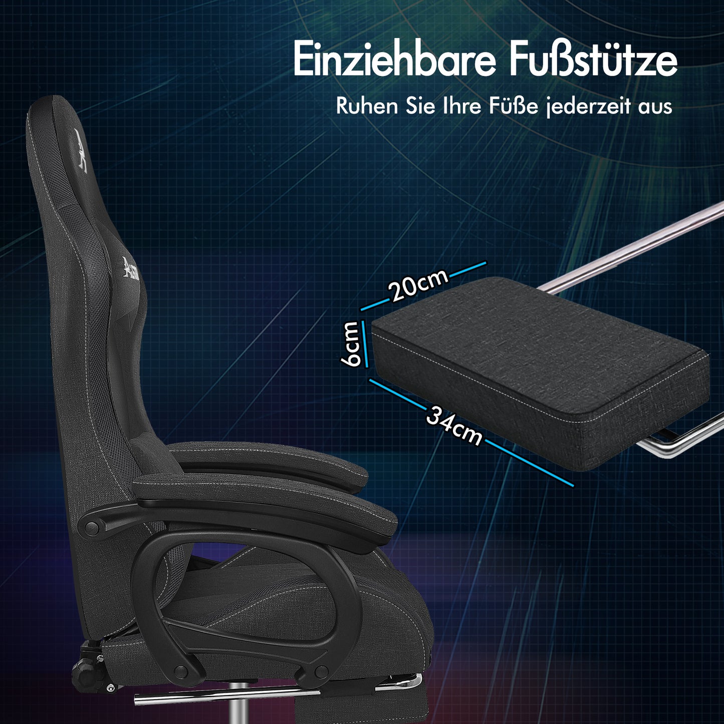 ALFORDSON Gaming Stuhl Büro 12 RGB LED Massage Computersitz Stoff Grau