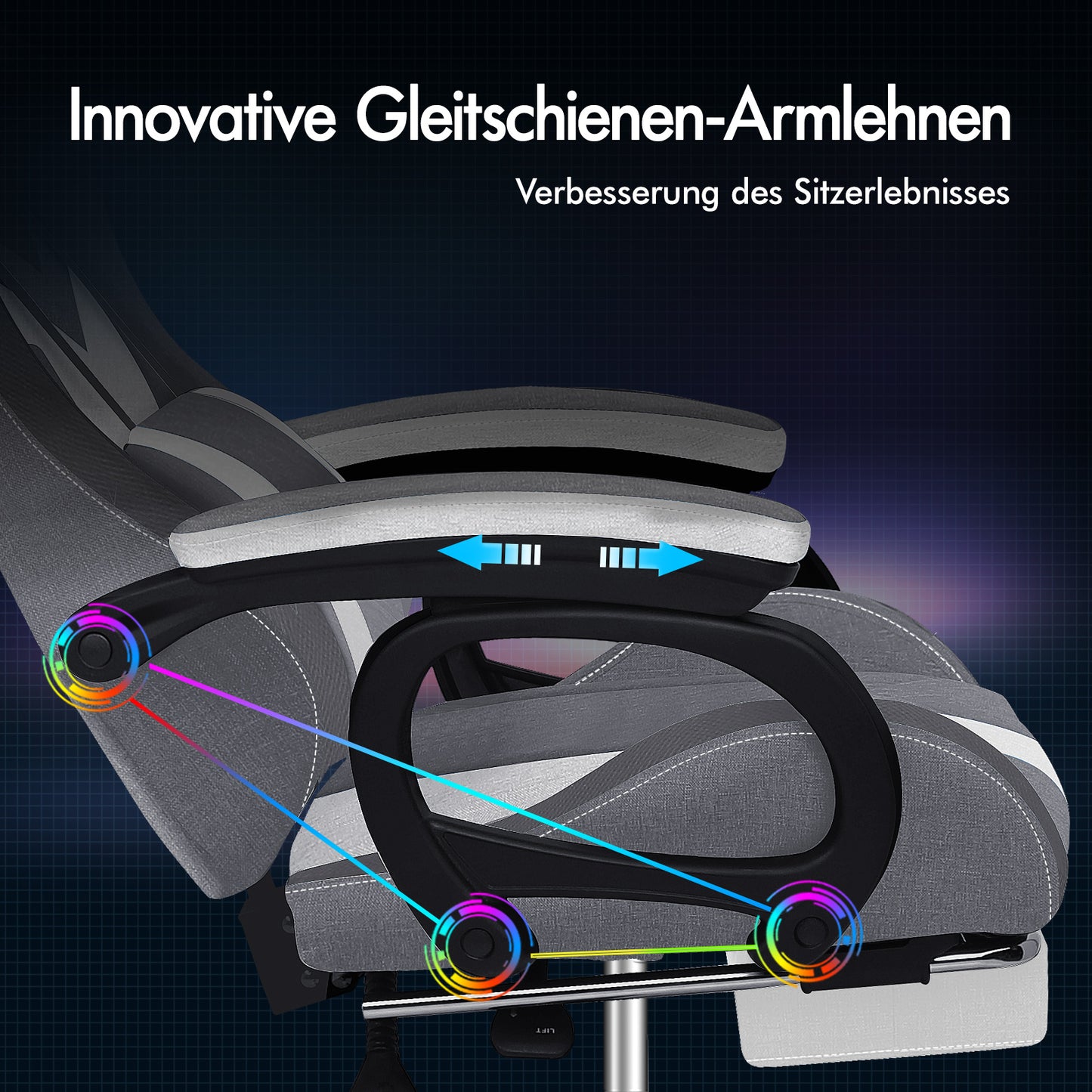 ALFORDSON Gaming Stuhl Büro 12 RGB LED Massage Computer Stoff Sitz Grau