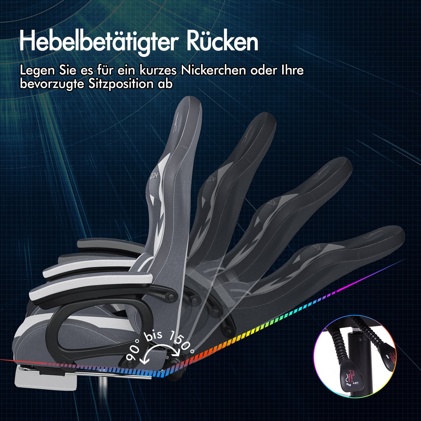 ALFORDSON Gaming Stuhl Büro 12 RGB LED Massage Computer Stoff Sitz Grau