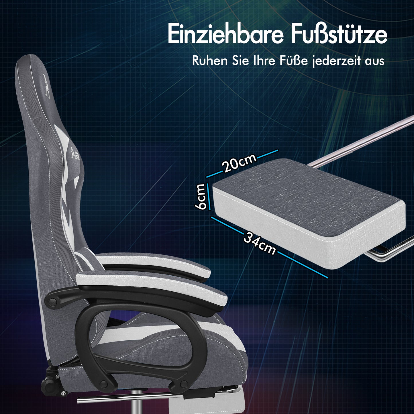 ALFORDSON Gaming Stuhl Büro 12 RGB LED Massage Computer Stoff Sitz Grau
