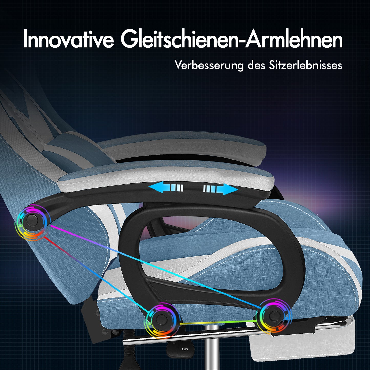 ALFORDSON Gaming Stuhl Büro 12 RGB LED Massage Computer Stoffsitz Blau