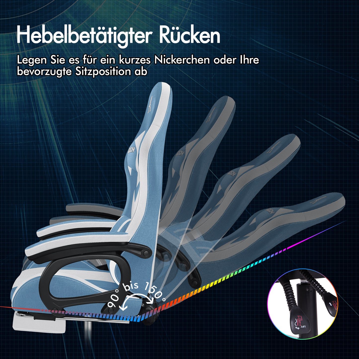 ALFORDSON Gaming Stuhl Büro 12 RGB LED Massage Computer Stoffsitz Blau