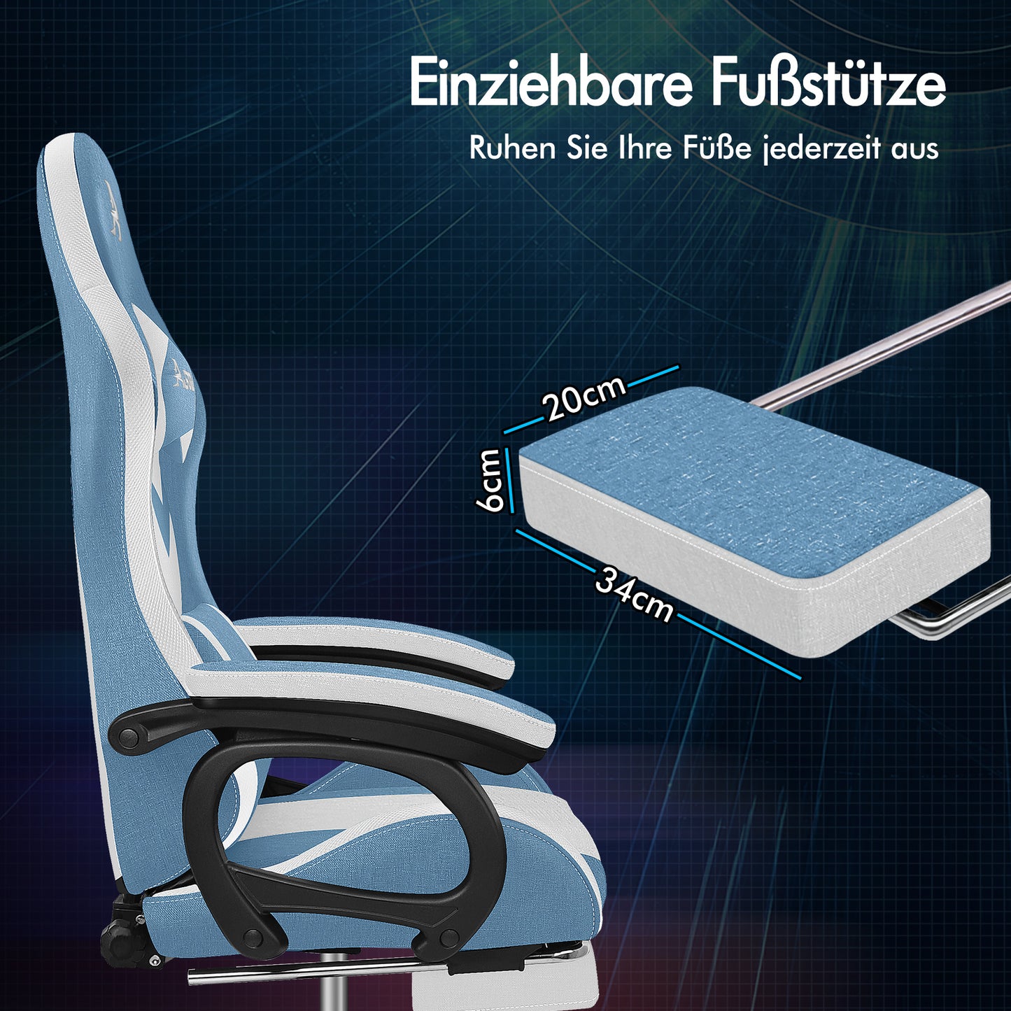 ALFORDSON Gaming Stuhl Büro 12 RGB LED Massage Computer Stoffsitz Blau