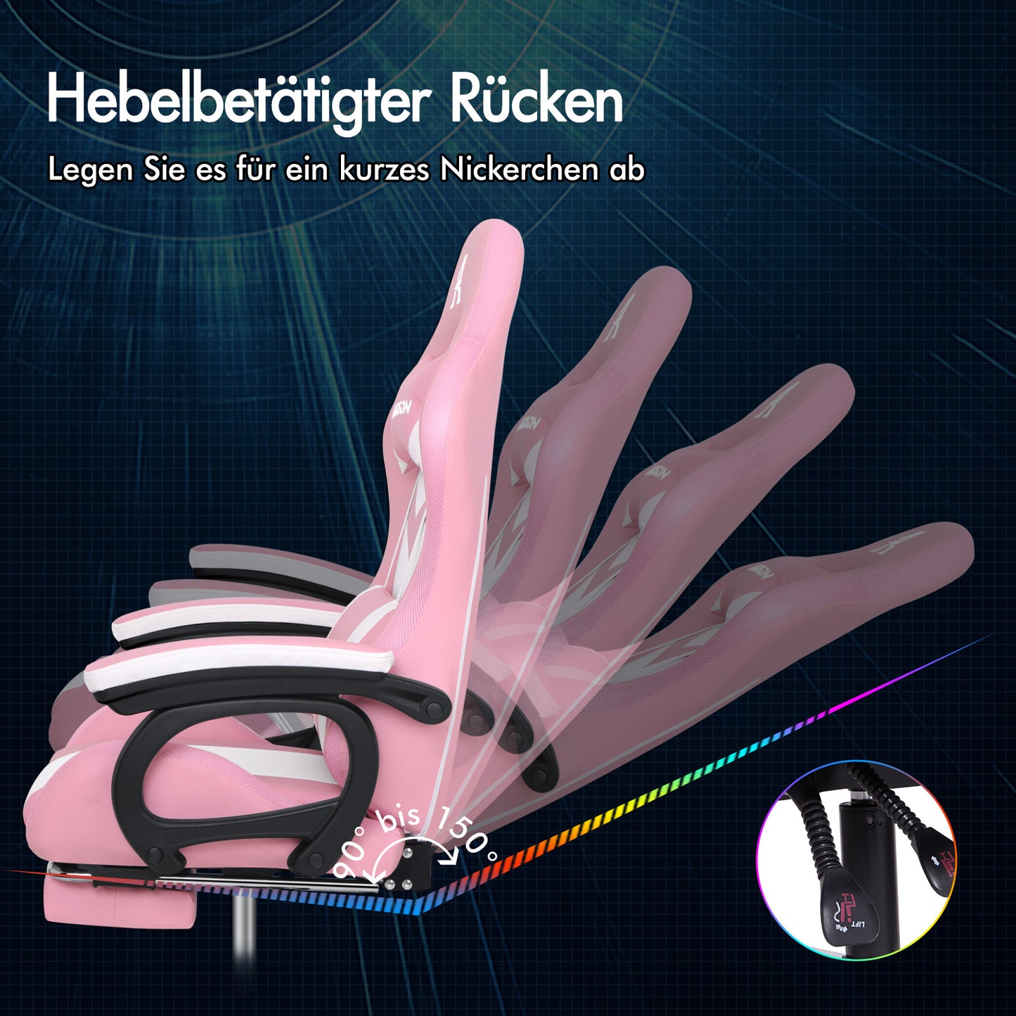 ALFORDSON Gaming Stuhl mit 8-Punkt Massage 12 Farben RGB LED-Licht Rosa & Weiß