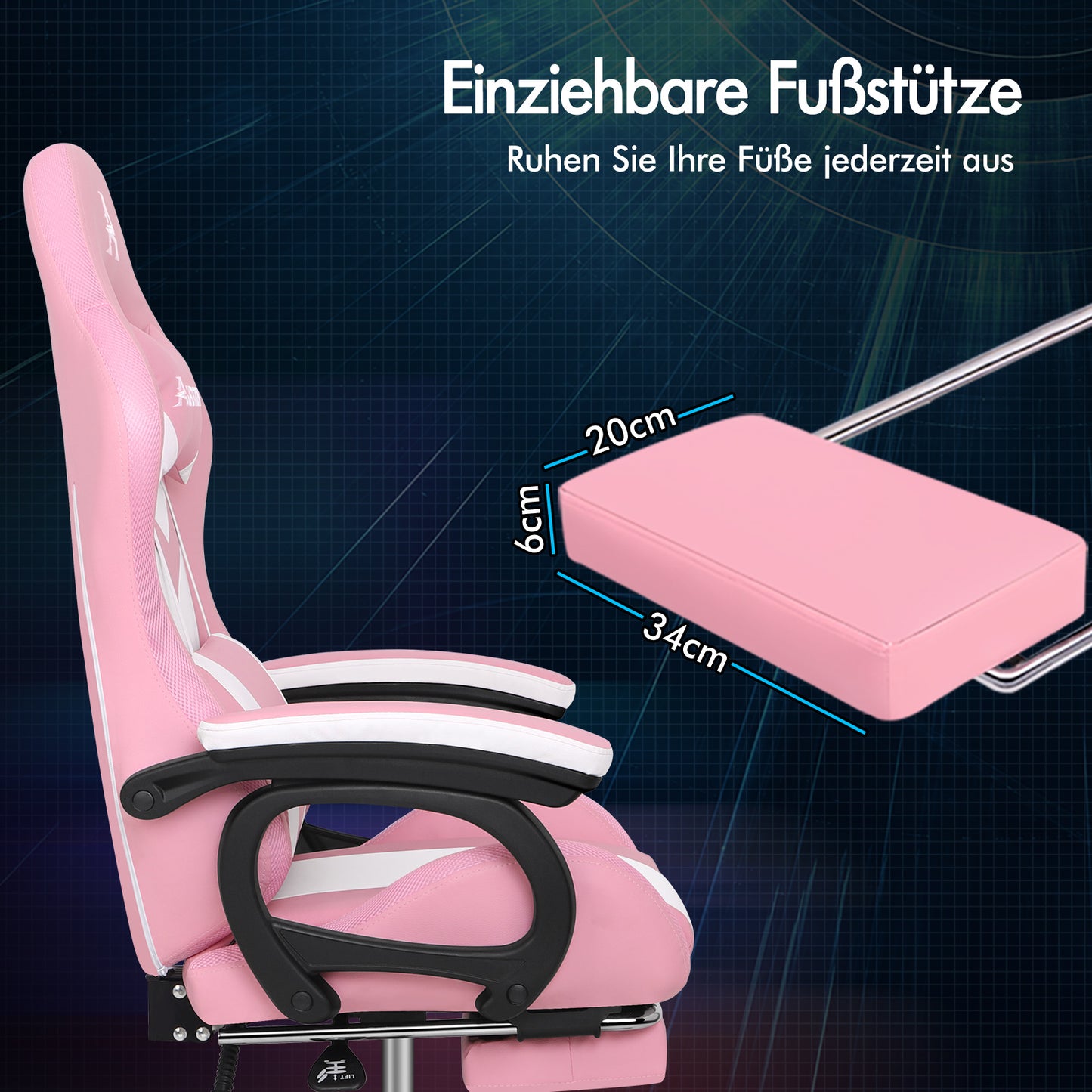 ALFORDSON Gaming Stuhl mit 8-Punkt Massage 12 Farben RGB LED-Licht Rosa & Weiß