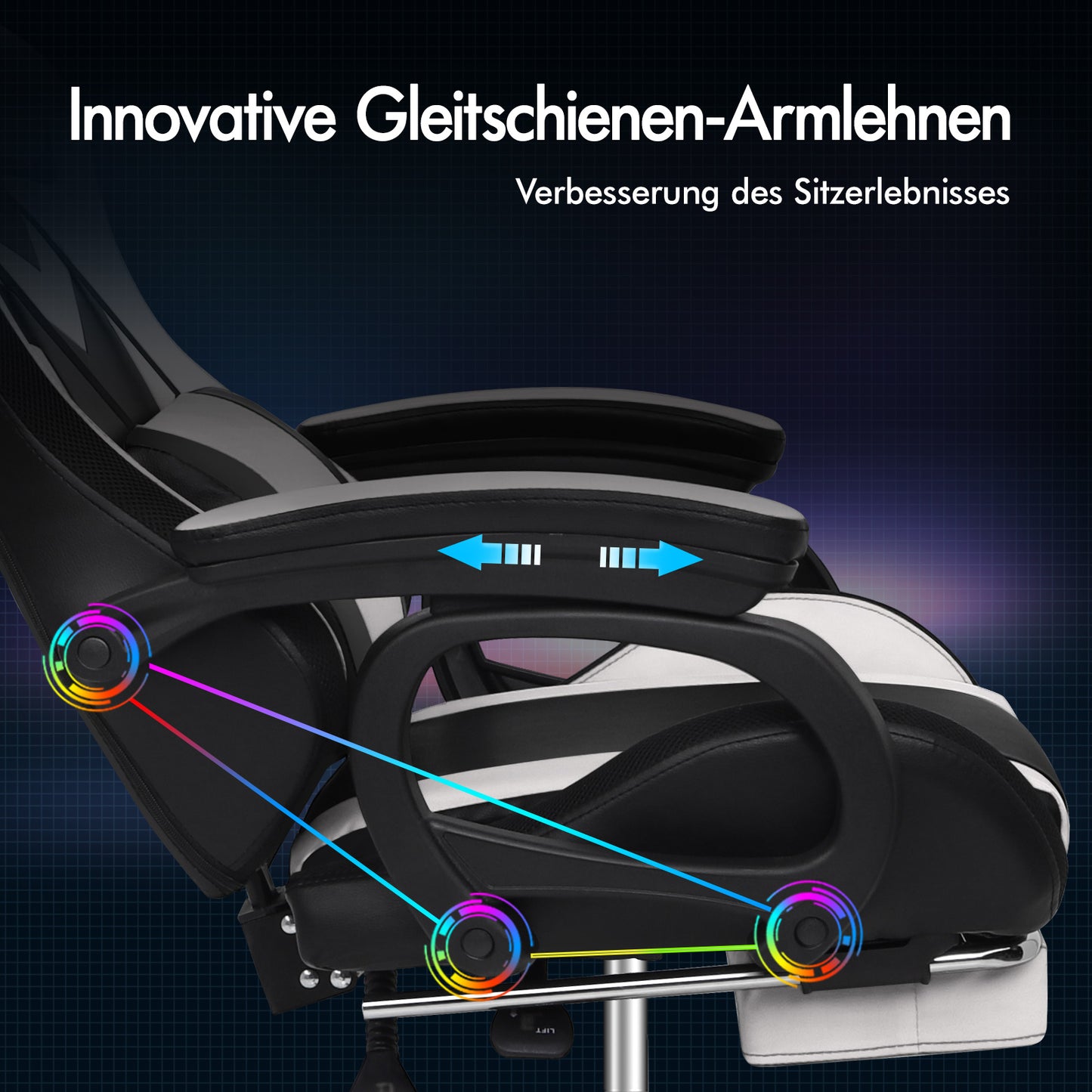 ALFORDSON Gaming Stuhl mit 8-Punkt Massage 12 Farben RGB LED-Licht Weiß & Schwarz