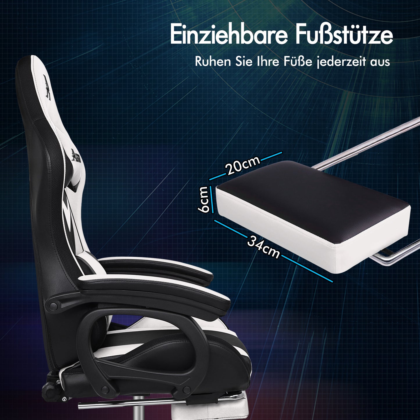 ALFORDSON Gaming Stuhl mit 8-Punkt Massage 12 Farben RGB LED-Licht Weiß & Schwarz