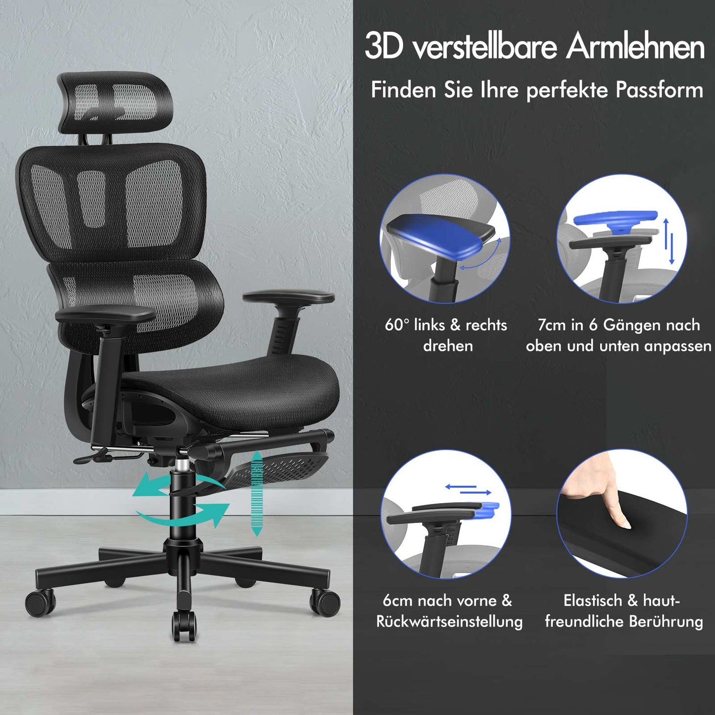 ALFORDSON Ergonomischer Bürostuhl mit Netzstoff die Arbeit am Computer Gaming