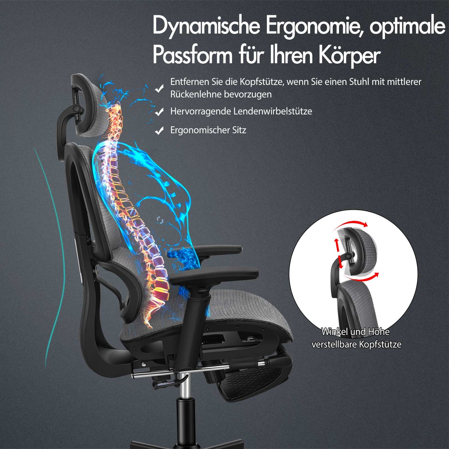 ALFORDSON Ergonomischer Bürostuhl mit Netzstoff die Arbeit am Computer Gaming