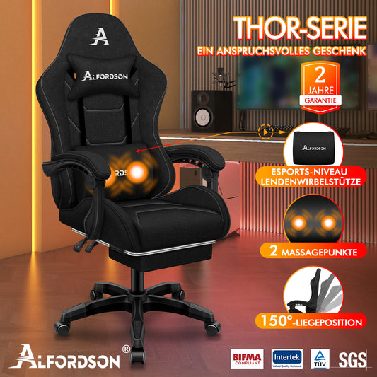 ALFORDSON Massage Bürostuhl Gaming Executive Sitz Leinenstoff Computer Racer, Kunstleder, Schwarz