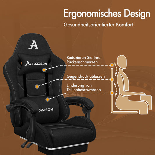 ALFORDSON Massage Bürostuhl Gaming Executive Sitz Leinenstoff Computer Racer, Kunstleder, Schwarz