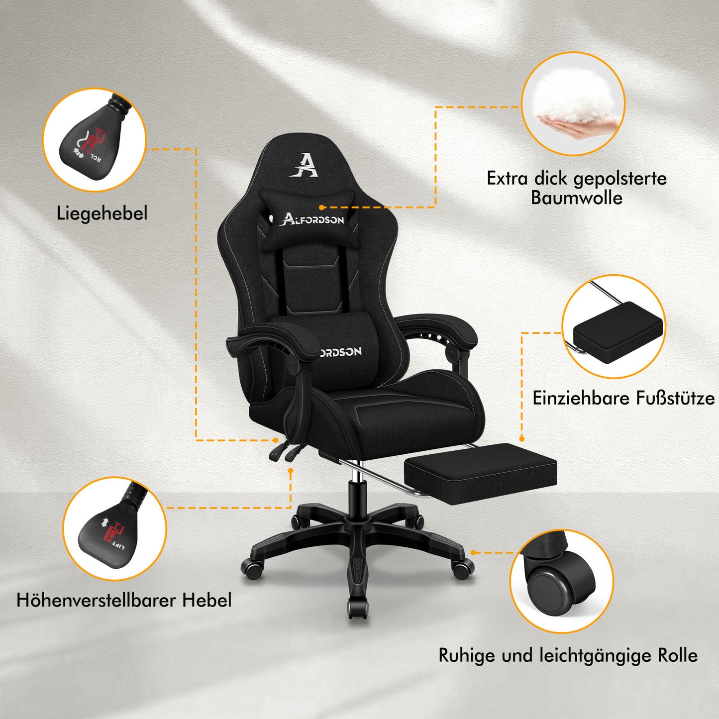 ALFORDSON Massage Bürostuhl Gaming Executive Sitz Leinenstoff Computer Racer, Kunstleder, Schwarz