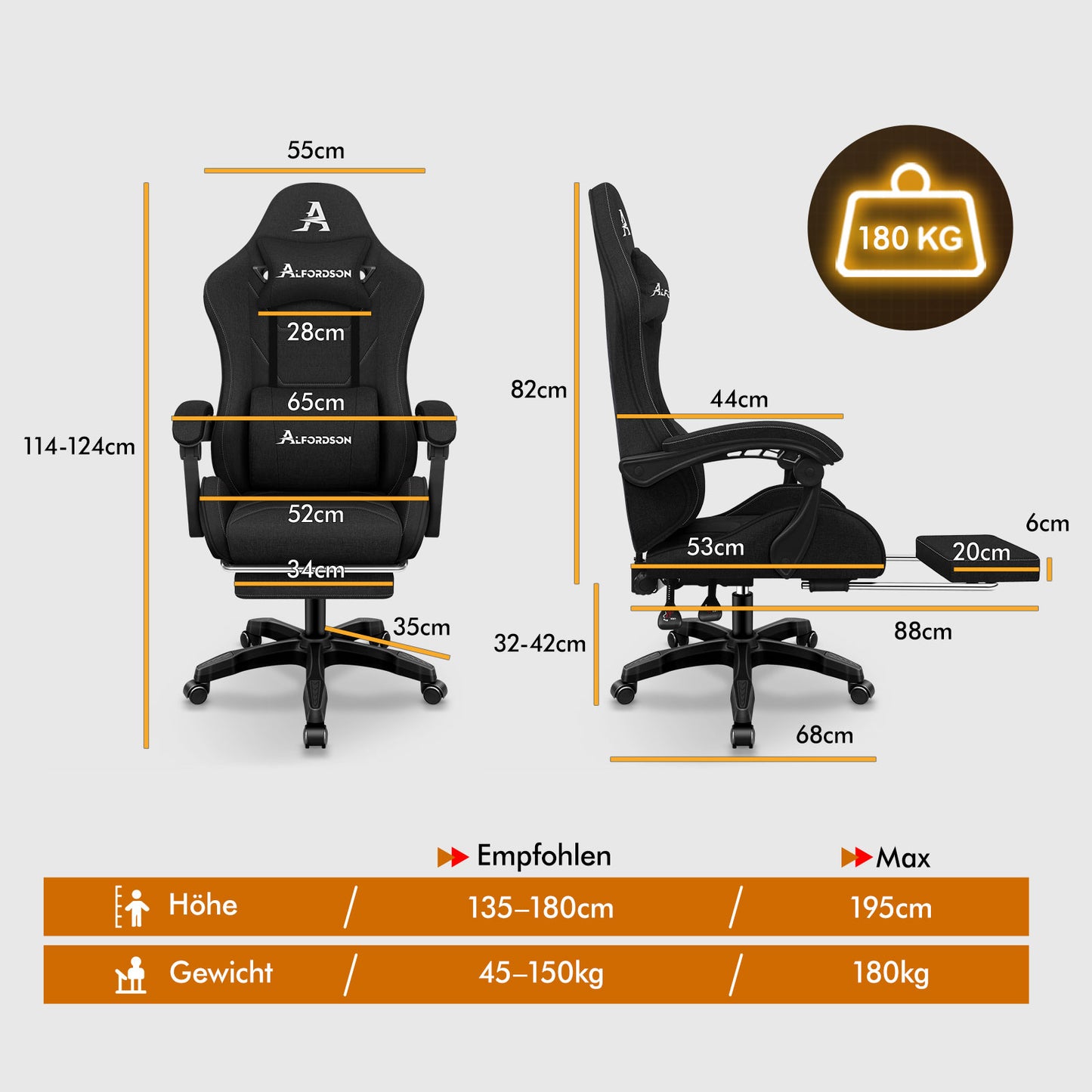 ALFORDSON Massage Bürostuhl Gaming Executive Sitz Leinenstoff Computer Racer, Kunstleder, Schwarz