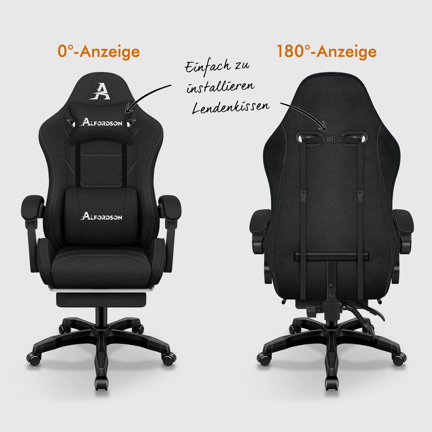 ALFORDSON Massage Bürostuhl Gaming Executive Sitz Leinenstoff Computer Racer, Kunstleder, Schwarz