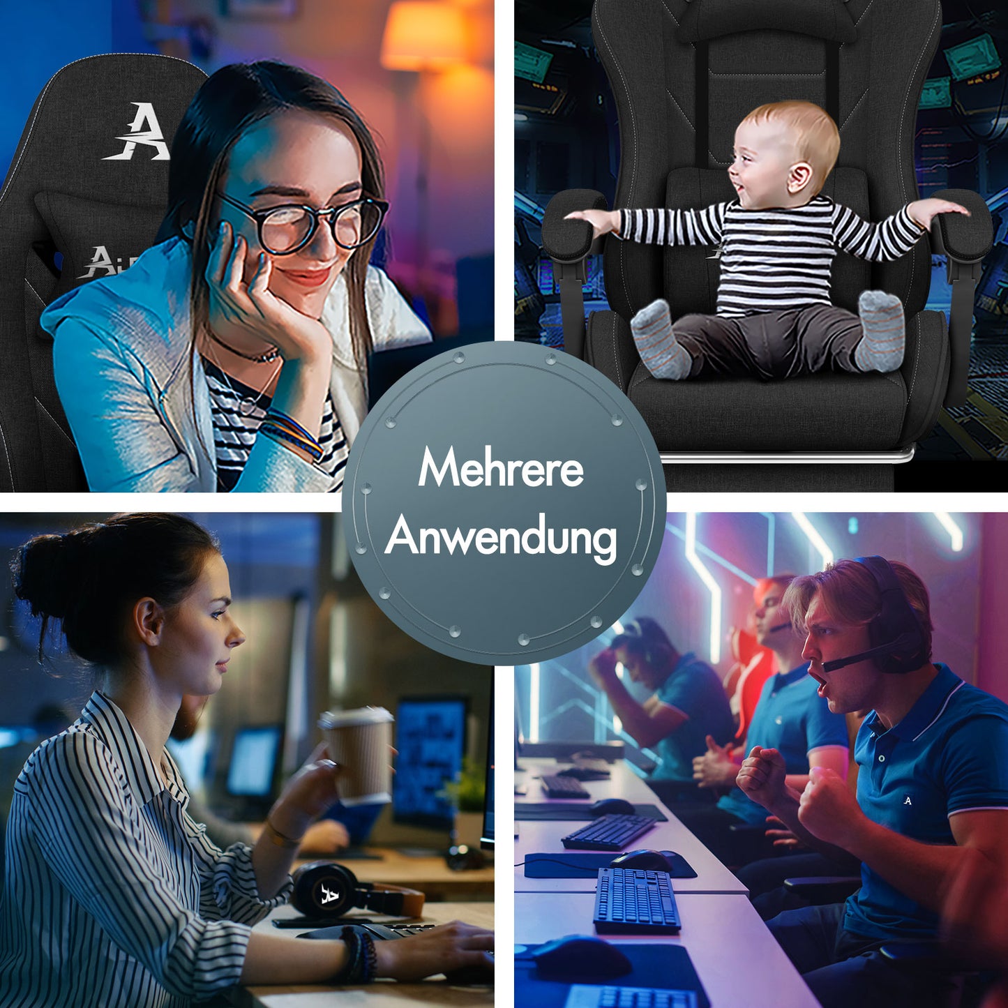 ALFORDSON Massage Bürostuhl Gaming Executive Sitz Leinenstoff Computer Racer, Kunstleder, Schwarz