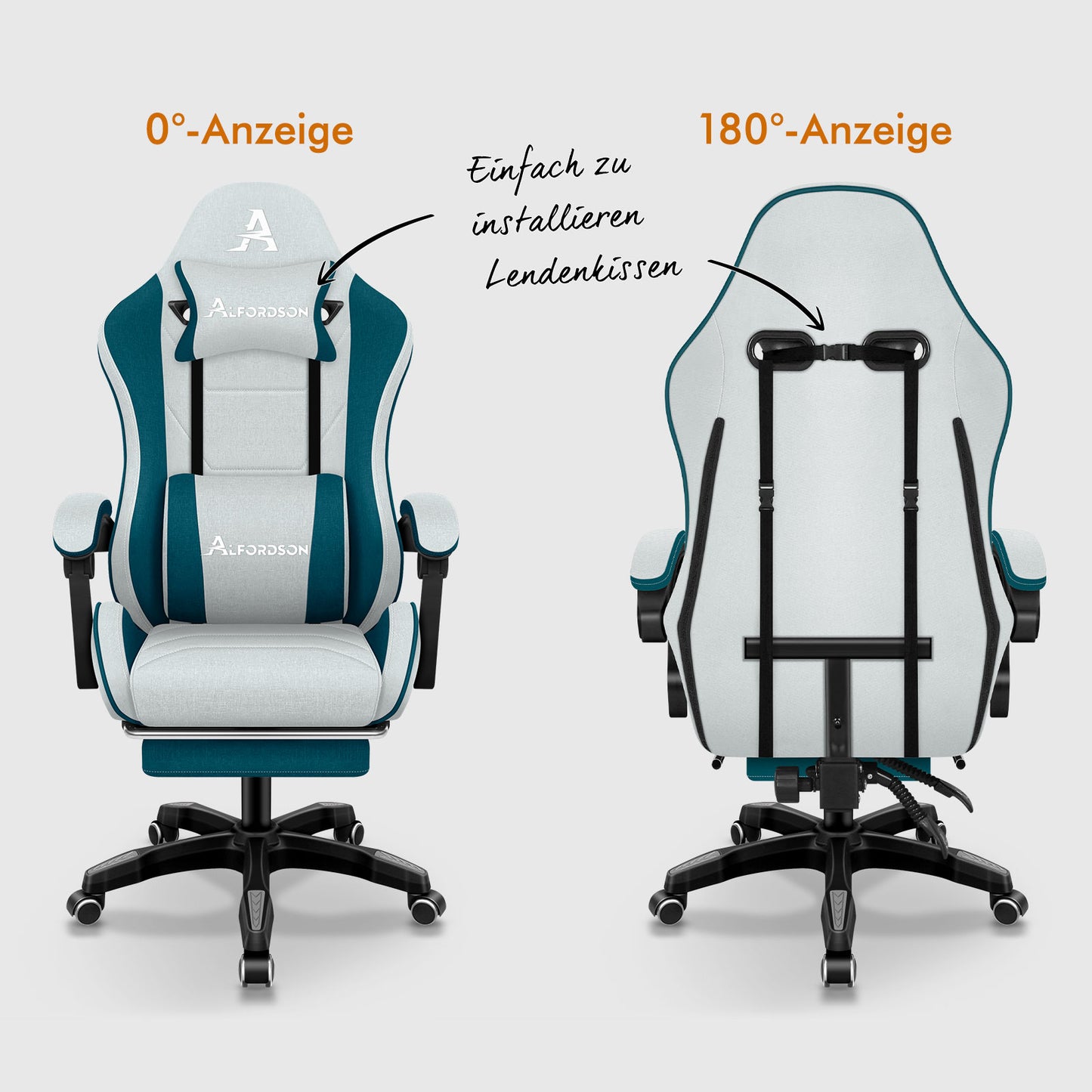 ALFORDSON Massage Bürostuhl Gaming Executive Sitz Leinenstoff Computer Racer, Kunstleder, Grau